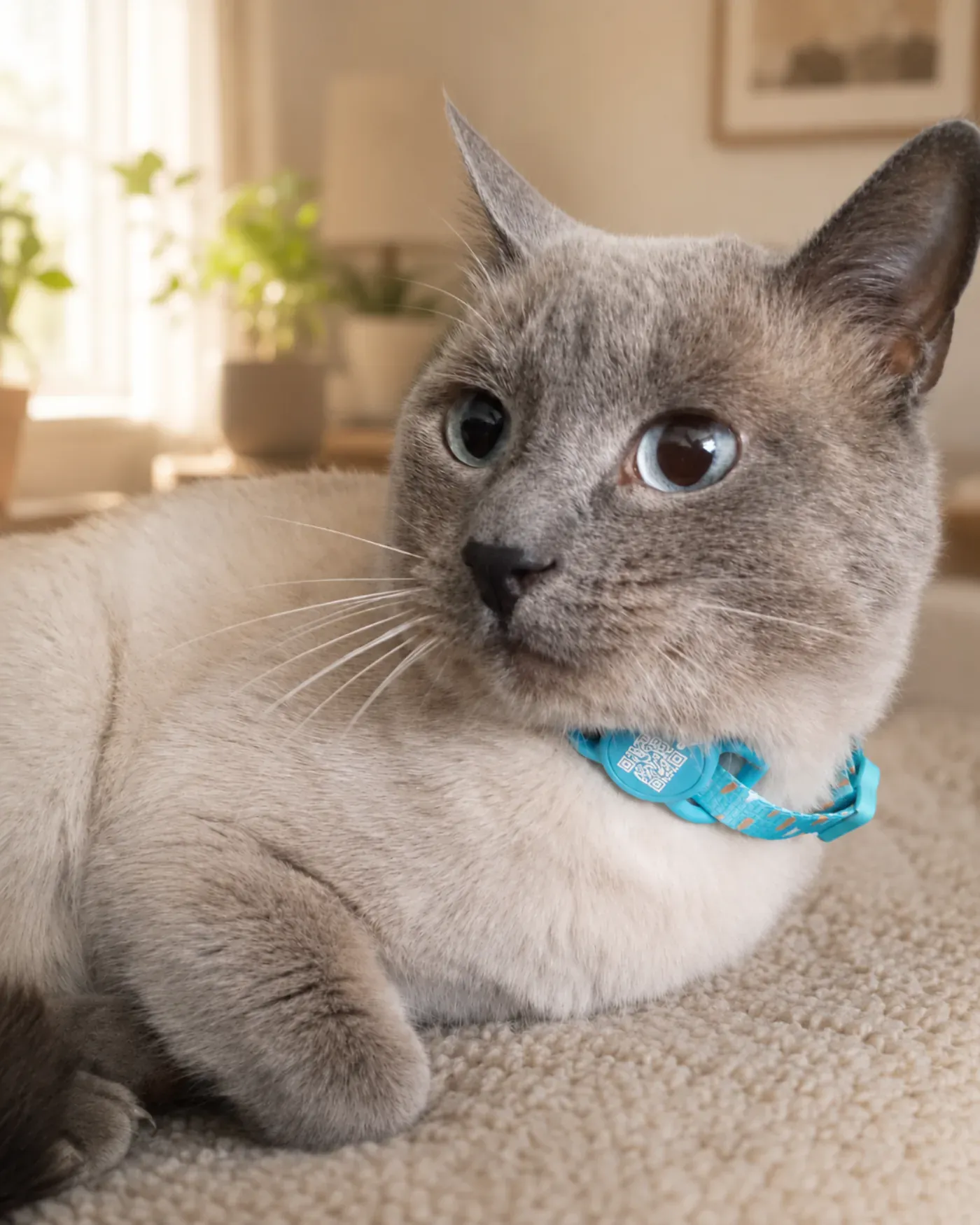 Simón, gato con Smart Tag azul