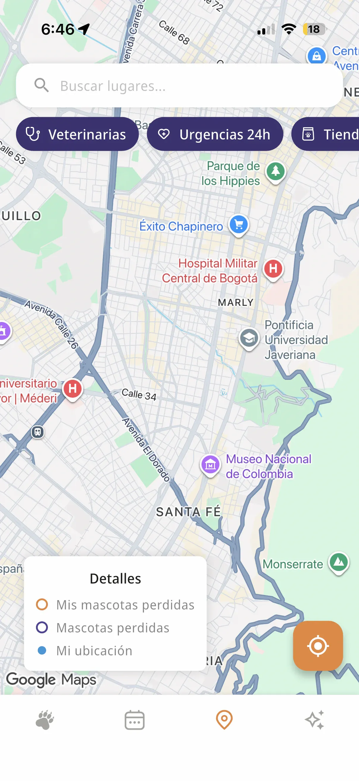 El mapa con la mascota reportada en Chapinero